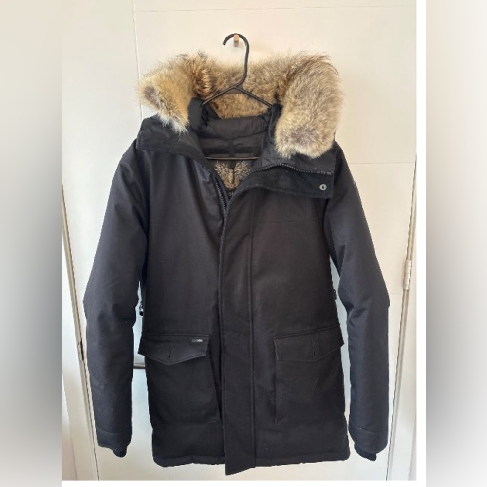 Black Parka Jacket with Faux Fur Hood